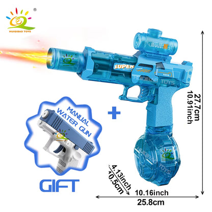 Experience Thrilling Water Battles with the HUIQIBAO Fully Automatic Electric Pulse Water Gun Featuring Stunning Flame Sensor Light - Perfect for Adults and Older Kids!