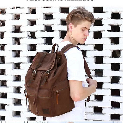 High Capacity Canvas Vintage Backpack 30L - Laptop Compartment, Unisex