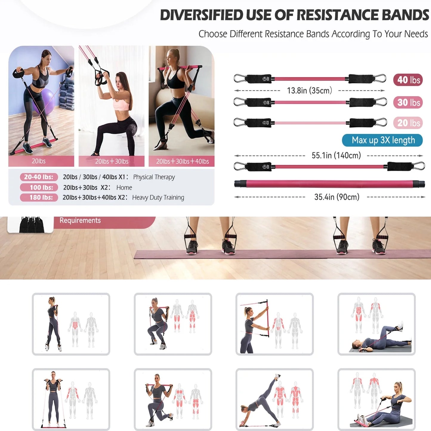 Transform Your Home Workouts with the Pilates Bar Kit: Versatile Resistance Bands for Full-Body Fitness, Perfect for Legs, Hips, Waist, and Arms