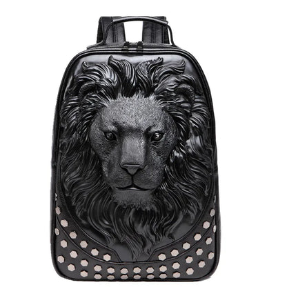 Stylish 3D Embossed Lion Head PU Leather Backpack - Perfect for School and Everyday Use
