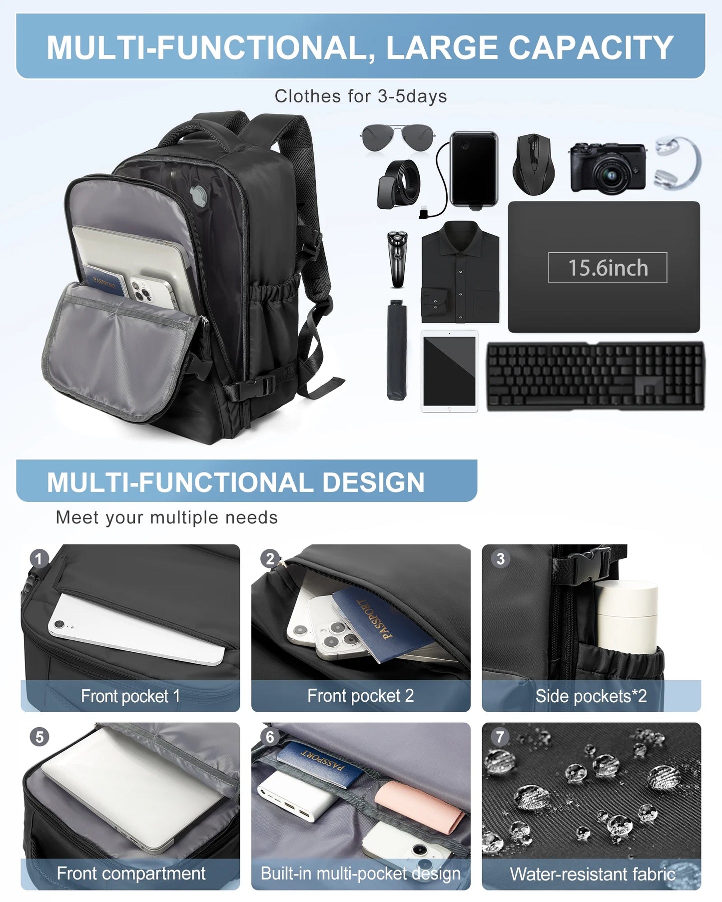 Ultimate Travel Vacuum Backpack with Air Pump - Perfect for Airplanes, Stylish Black Design, Fits 15.6-inch Laptops