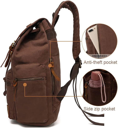 High Capacity Canvas Vintage Backpack 30L - Laptop Compartment, Unisex
