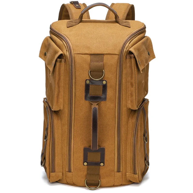 Stylish Vintage Leather 16-Inch Laptop Backpack - Durable Waxed Canvas Rucksack for Travel and Daily Use