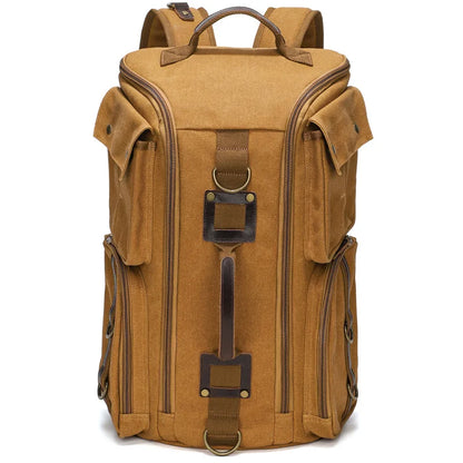 Stylish Vintage Leather 16-Inch Laptop Backpack - Durable Waxed Canvas Rucksack for Travel and Daily Use