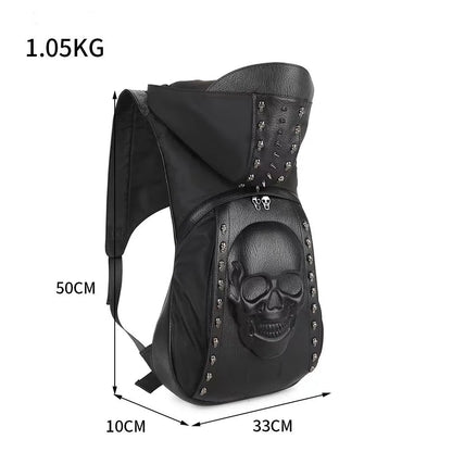 Elevate Your Style with the 3D Skull Leather Backpack - Unique Rivets and Hood Cap Design for Fashion-Forward Individuals
