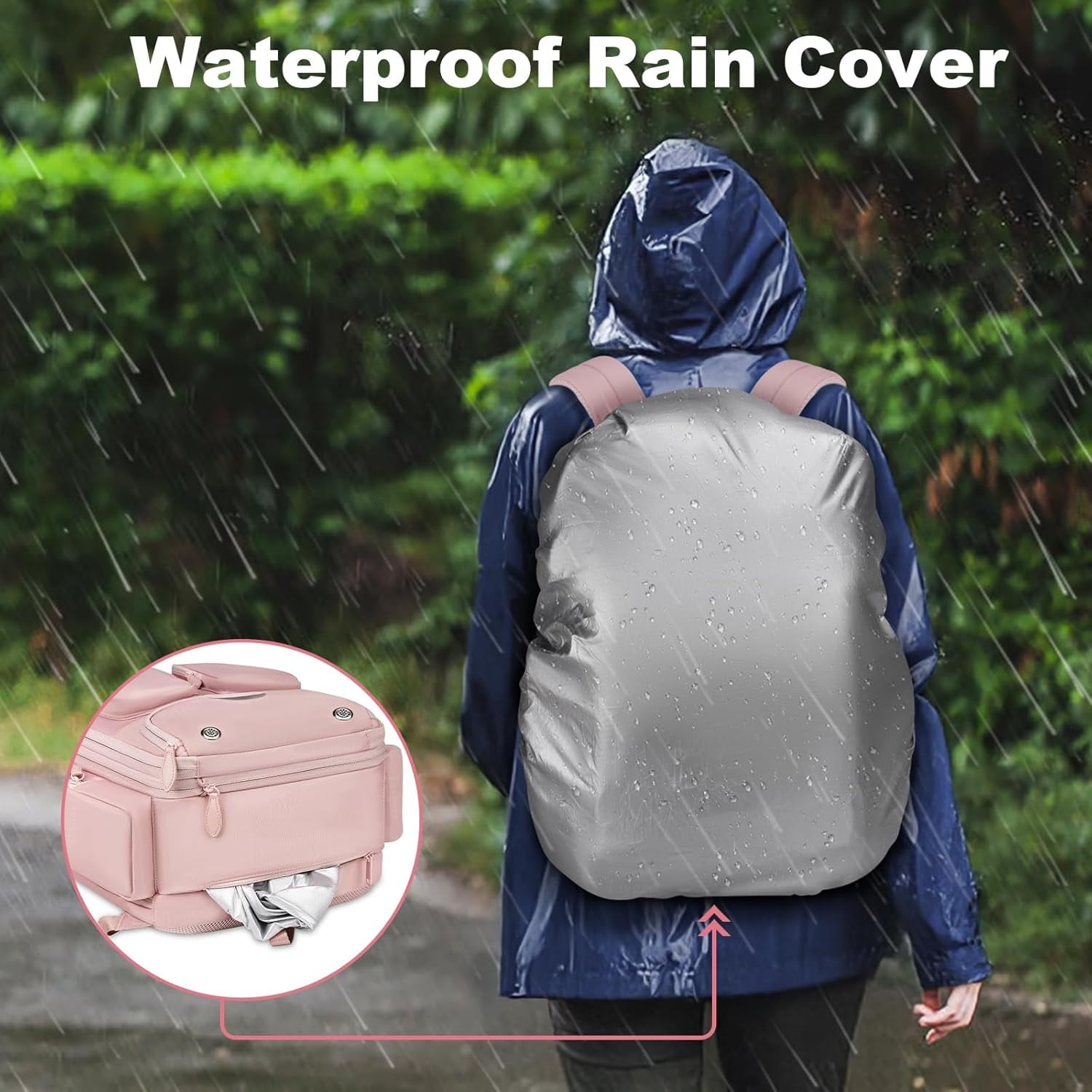Stylish Pink Vacuum Backpack - Expandable Compression Luggage with Shoe Compartment and Rain Cover for Effortless Travel