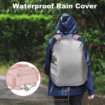 Stylish Pink Vacuum Backpack - Expandable Compression Luggage with Shoe Compartment and Rain Cover for Effortless Travel
