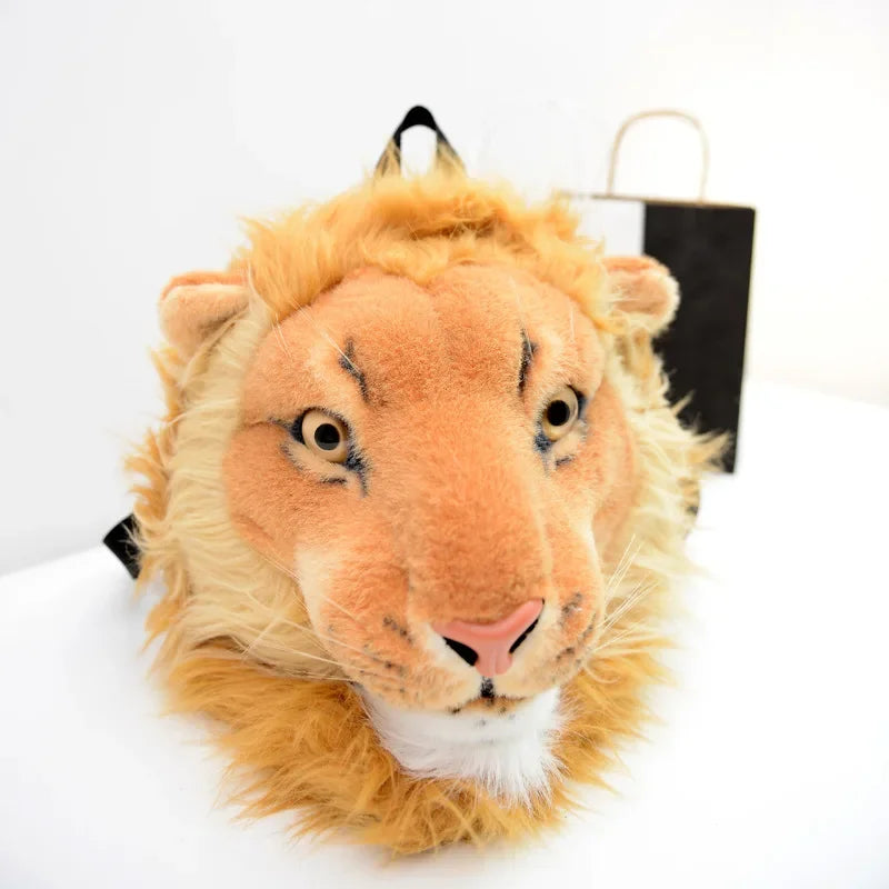 Adorable 3D Animal Design Backpack for Girls - Tiger, Lion, Leopard, and Panda Fur School Bags with Chain Clutch and Crossbody Style