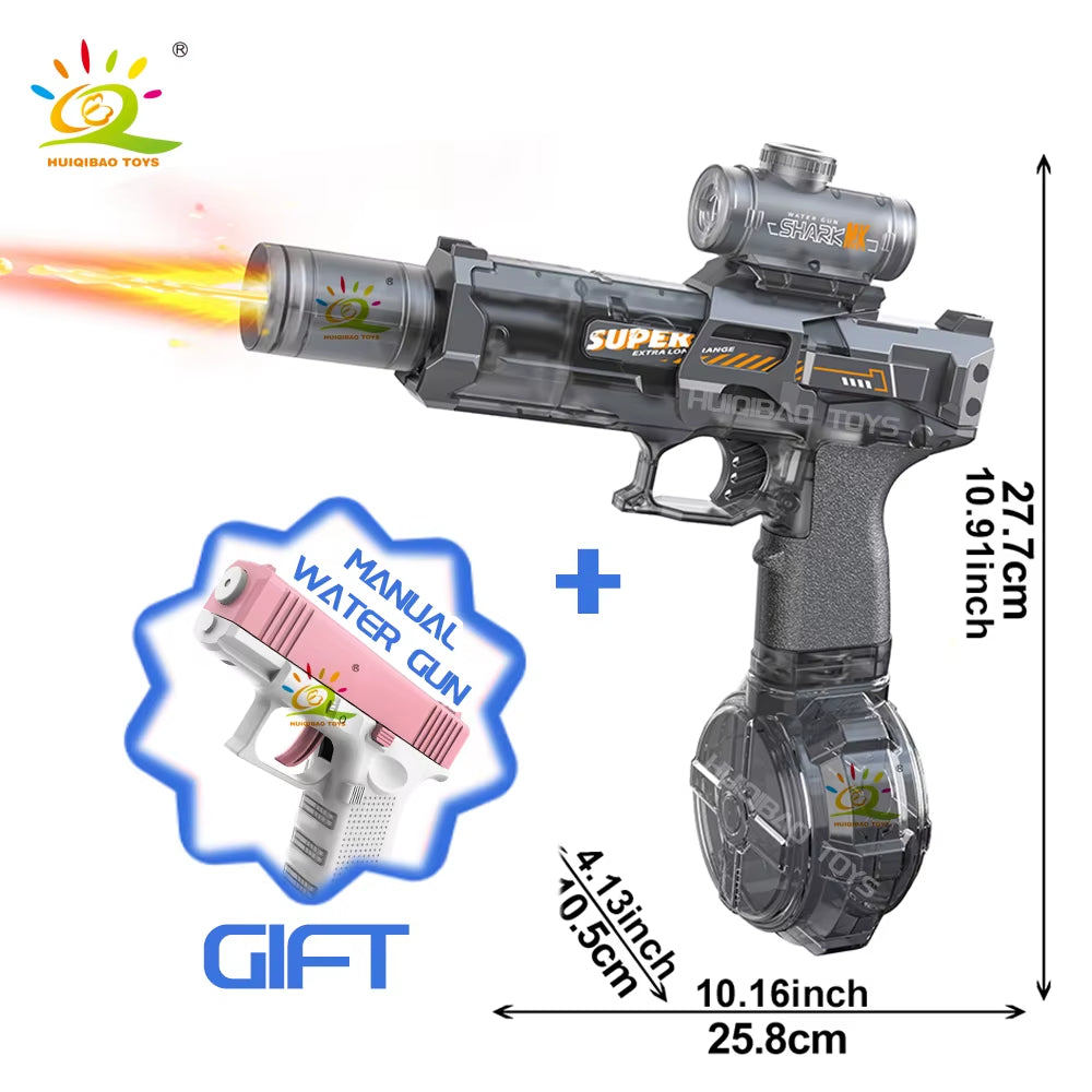 Experience Thrilling Water Battles with the HUIQIBAO Fully Automatic Electric Pulse Water Gun Featuring Stunning Flame Sensor Light - Perfect for Adults and Older Kids!