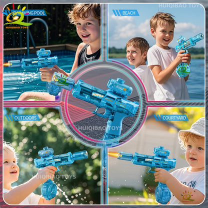 Experience Thrilling Water Battles with the HUIQIBAO Fully Automatic Electric Pulse Water Gun Featuring Stunning Flame Sensor Light - Perfect for Adults and Older Kids!