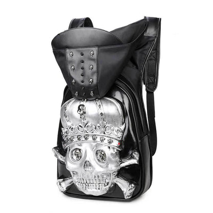 Unleash Your Style with the 3D Skull Crown Embossed PU Leather Backpack – Perfect for Travel and Everyday Use!
