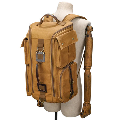 Stylish Vintage Leather 16-Inch Laptop Backpack - Durable Waxed Canvas Rucksack for Travel and Daily Use